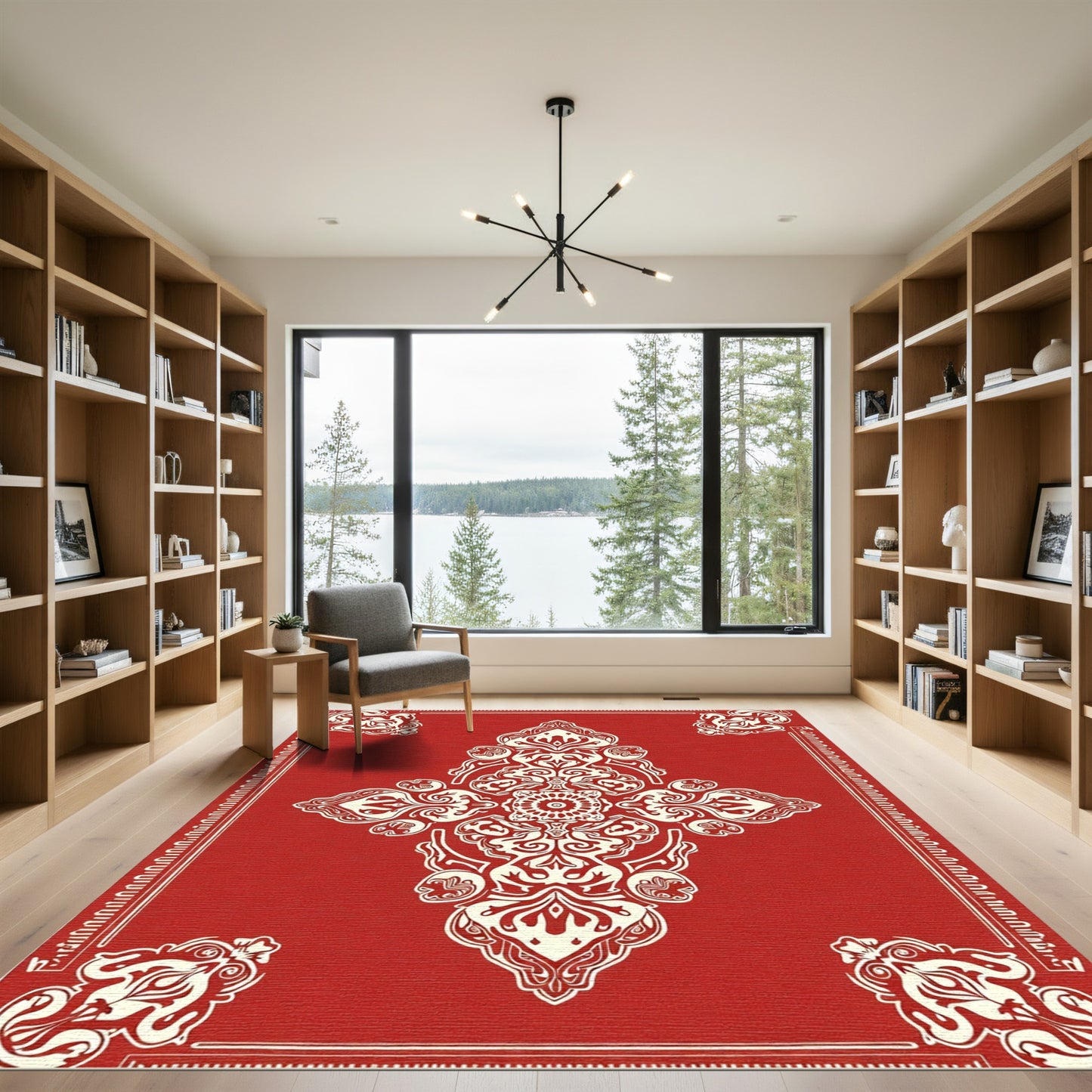 Crimson Medallion Floral Corner Accents Rug