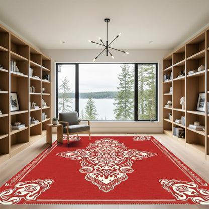 Crimson Medallion Floral Corner Accents Rug