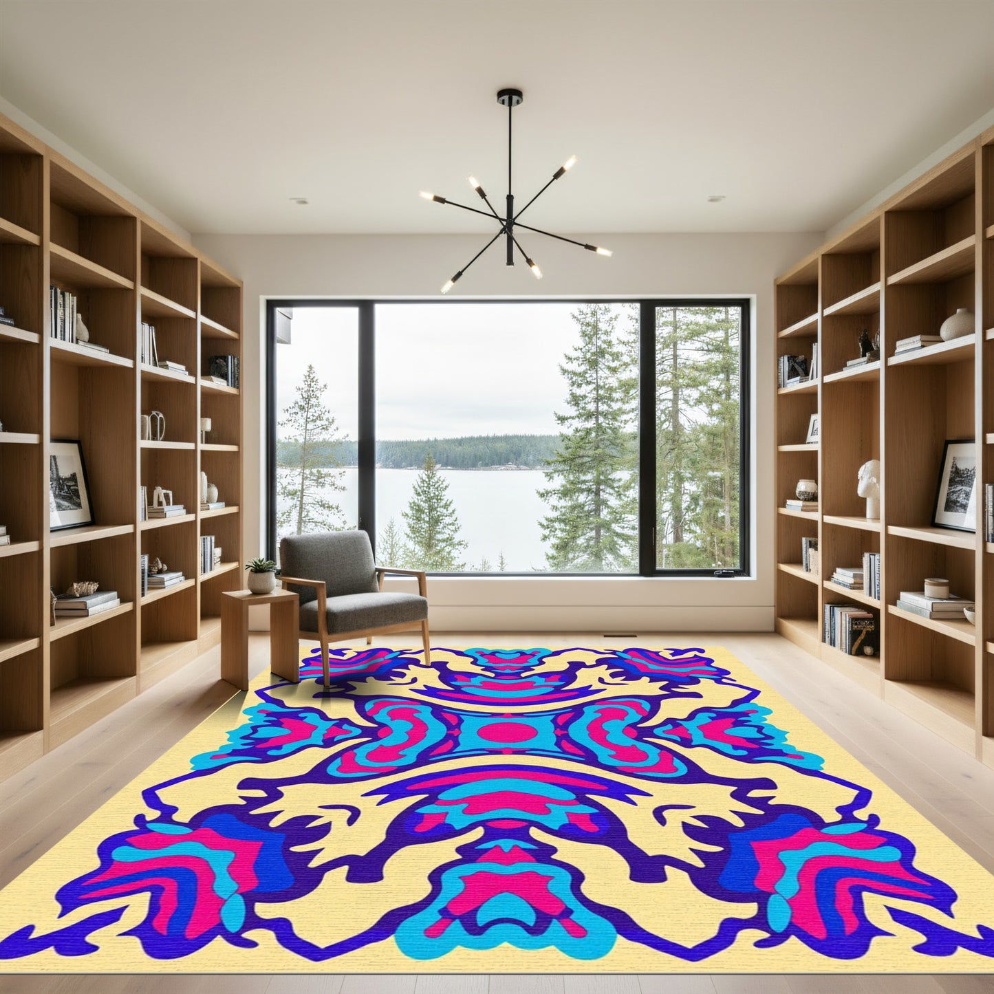Psychedelic Pink Blue Organic Medallion Rug