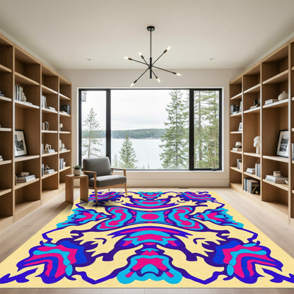 Psychedelic Pink Blue Organic Medallion Rug