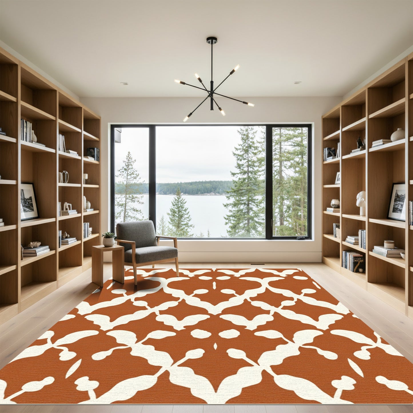 Terracotta White Organic Trellis Rug