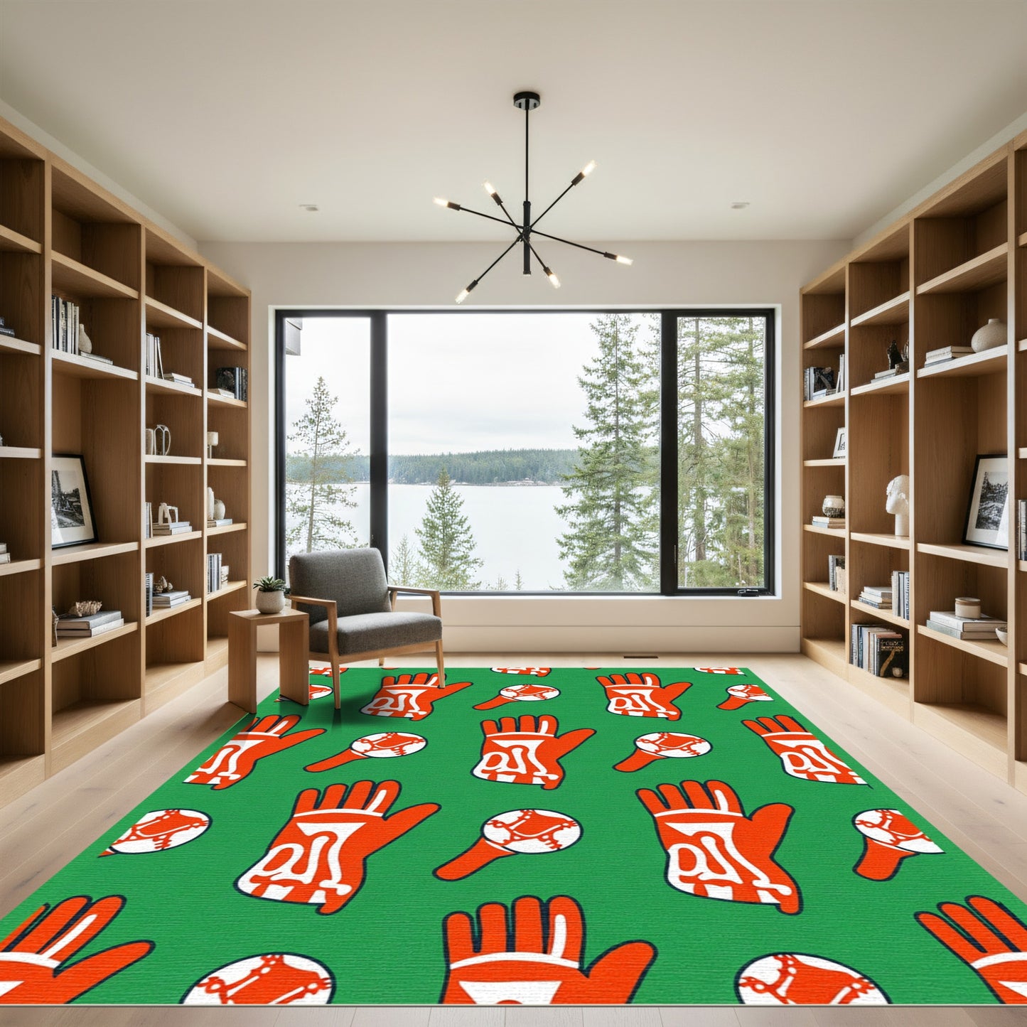 Orange Bone Hand Graphic Print Rug