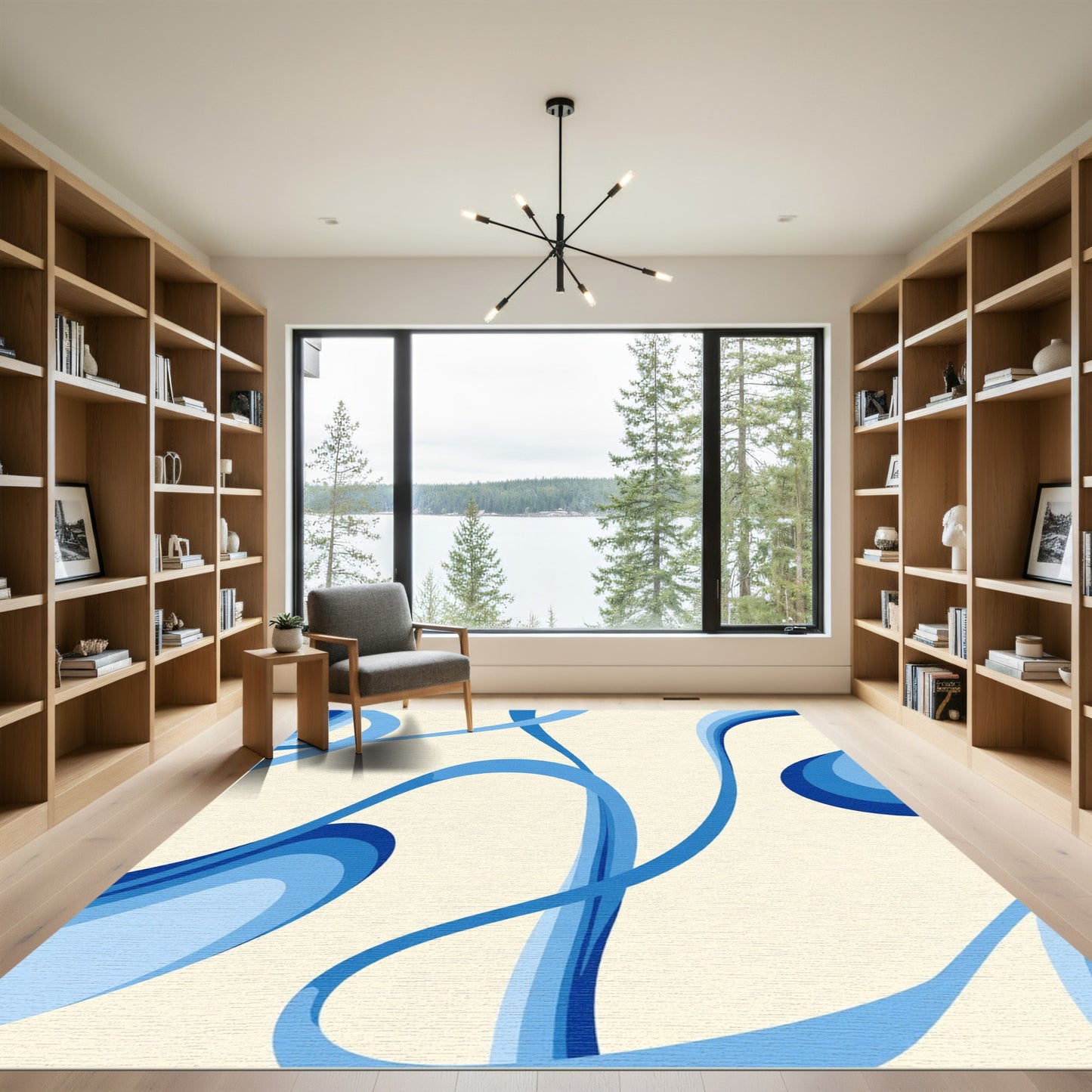 Modern Blue Swirl Ribbon Rug