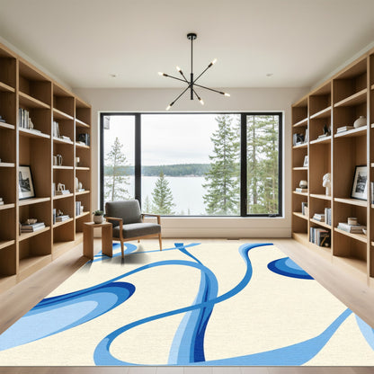 Modern Blue Swirl Ribbon Rug