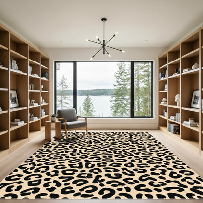 Black Leopard Spots Cream Rug