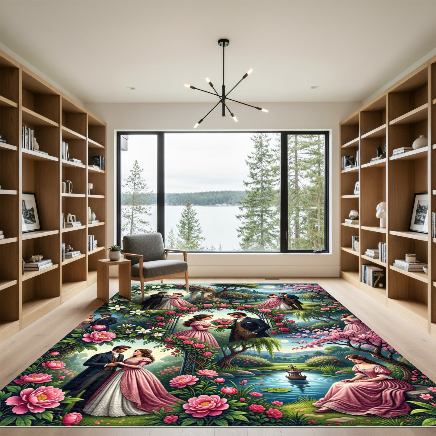 Romantic Garden Lovers Pink Floral Arch Rug
