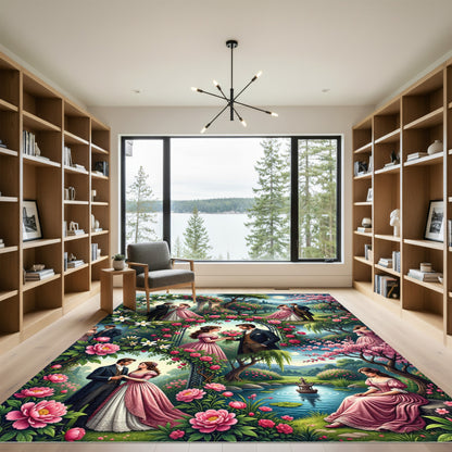Romantic Garden Lovers Pink Floral Arch Rug
