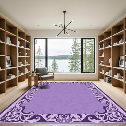 Ornate Purple Swirl Filigree Border Rug
