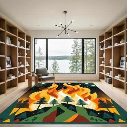 Fiery Woodland Night Scene Rug