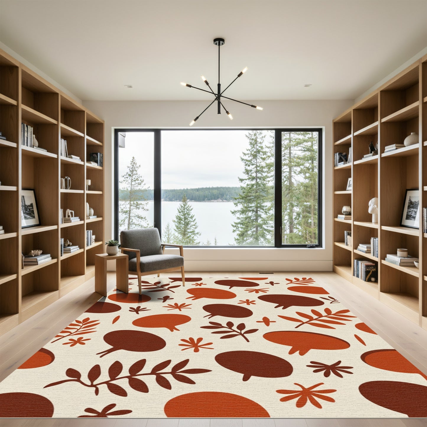 Earthy Autumnal Leaf and Seed Motif Rug