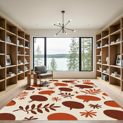 Earthy Autumnal Leaf and Seed Motif Rug