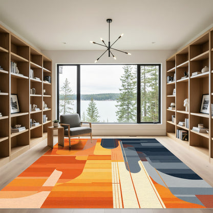 Orange Yellow Blue Geometric Layers Rug
