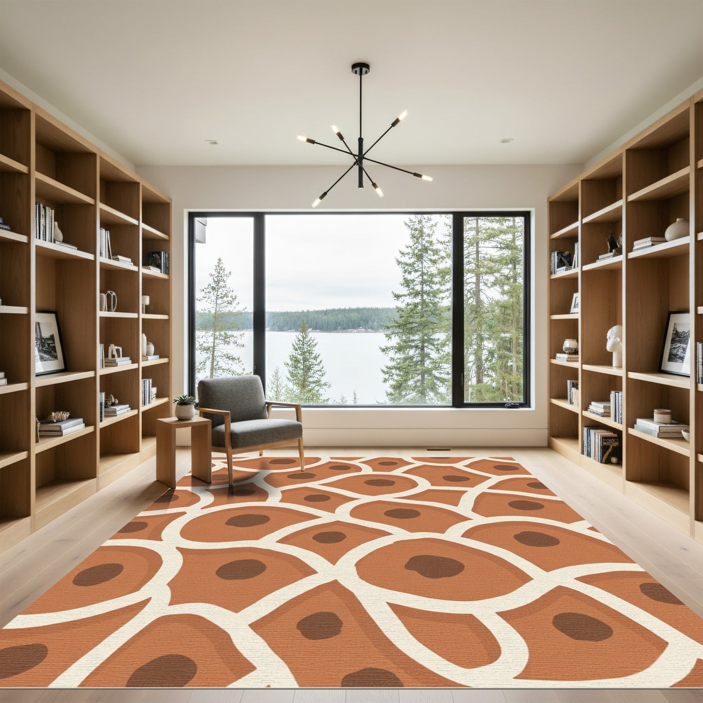Brown Cell Organic Cream Pattern Rug