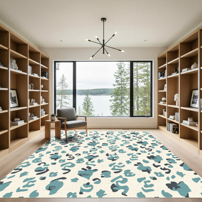 Teal Leopard Spots Cream Rug