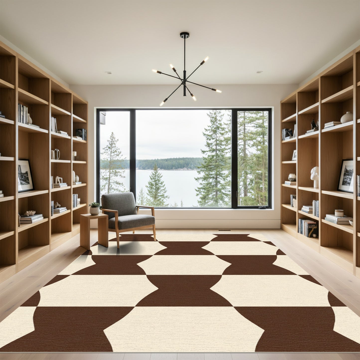 Geometric Cream Brown Interlocking Ovals Rug
