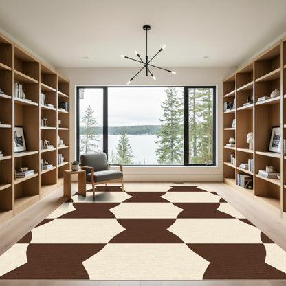 Geometric Cream Brown Interlocking Ovals Rug