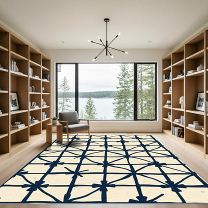 Navy Grid Starburst Textile Rug