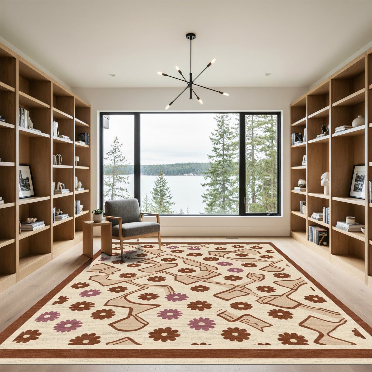 Tan Brown Floral Abstract Rug