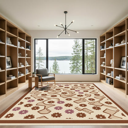 Tan Brown Floral Abstract Rug