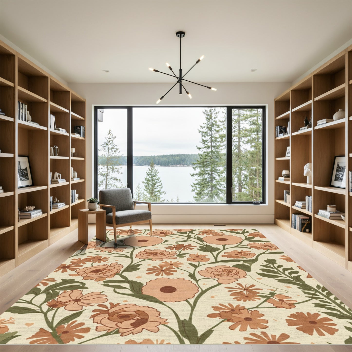 Retro Peach Floral Vine Art Rug