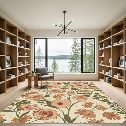 Retro Peach Floral Vine Art Rug