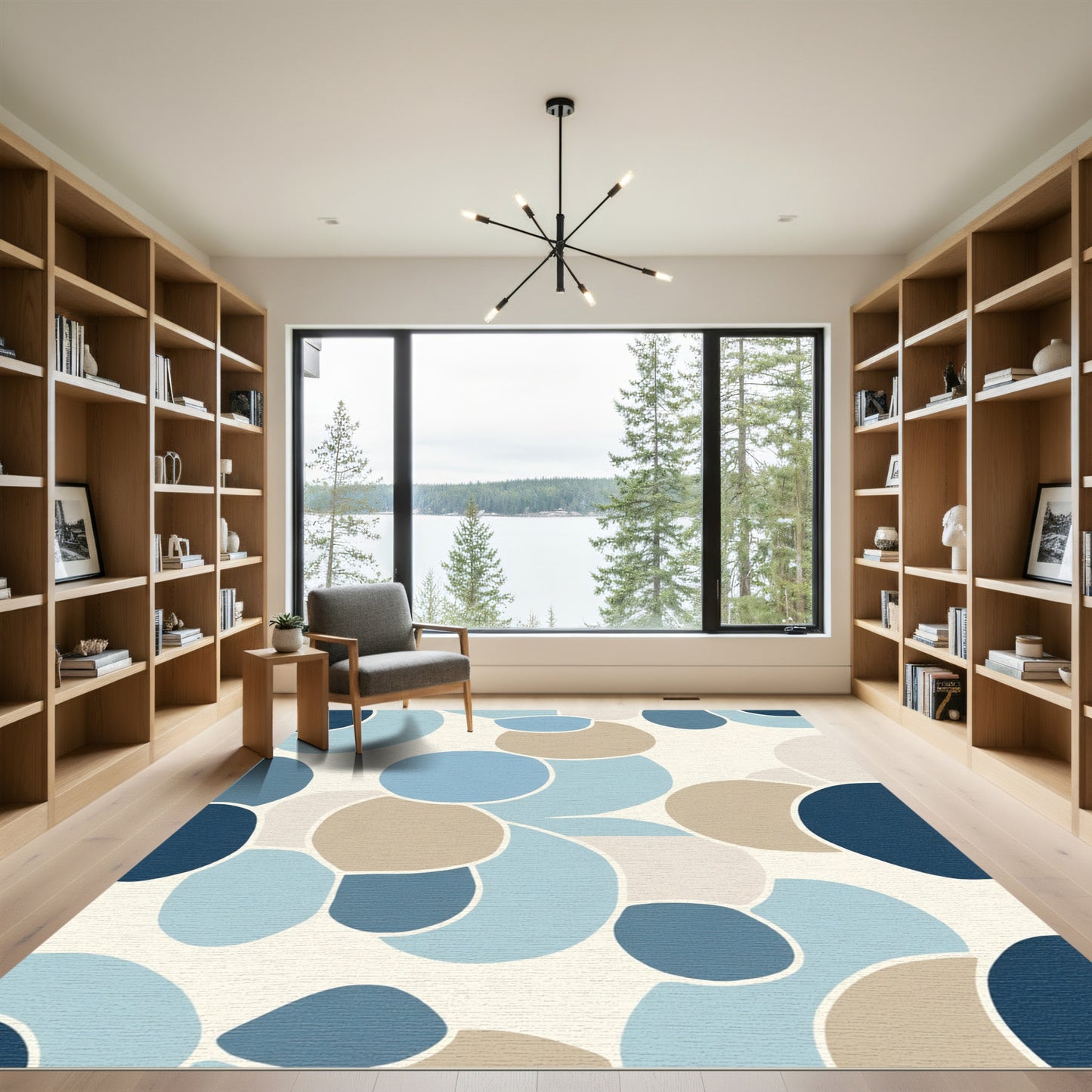 Abstract Rounded Shapes Blue Beige Rug