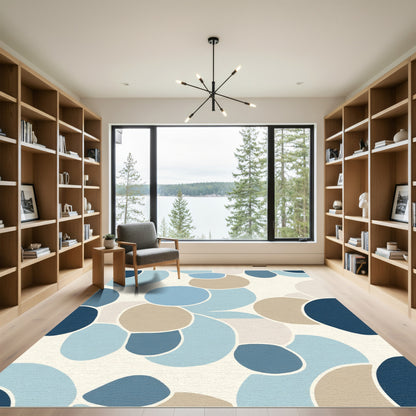 Abstract Rounded Shapes Blue Beige Rug