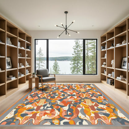 Abstract Crimson Orange Geometric Collage Rug