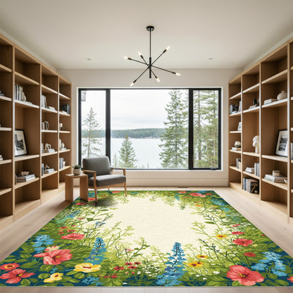 Vibrant Red Floral Garden Vines Rug
