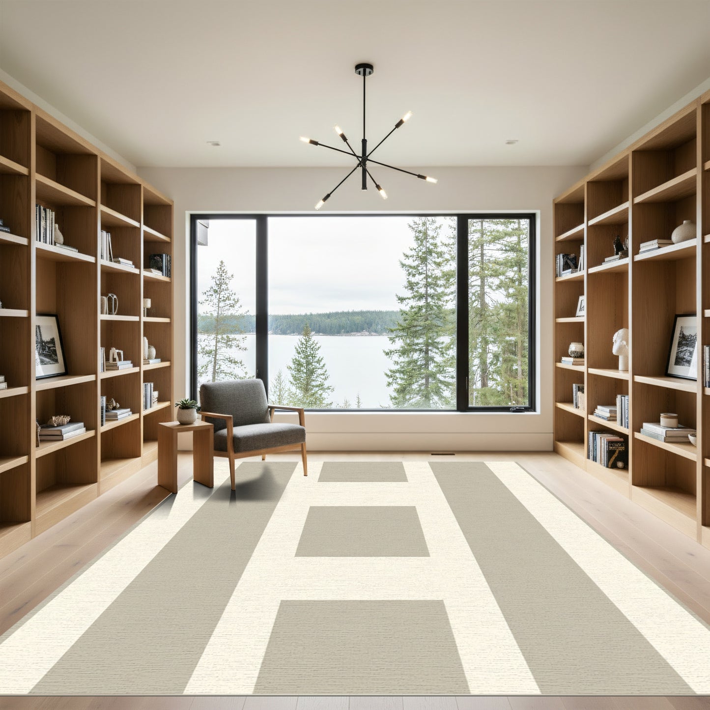 Contemporary Neutral Stripe Geometric Rug