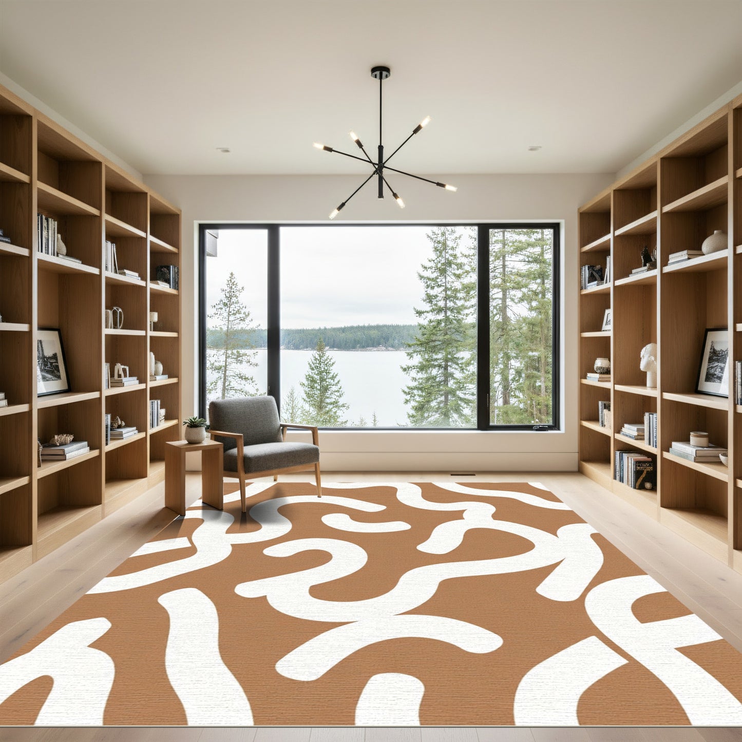 Brown Tan Abstract Swirl Rug
