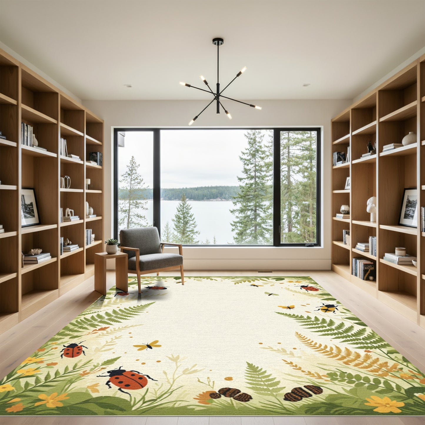 Whimsical Garden Ladybugs Butterflies Ferns Rug