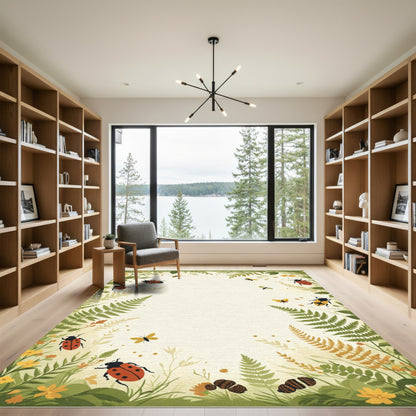 Whimsical Garden Ladybugs Butterflies Ferns Rug