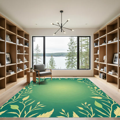 Emerald Green Leafy Vine Border Rug