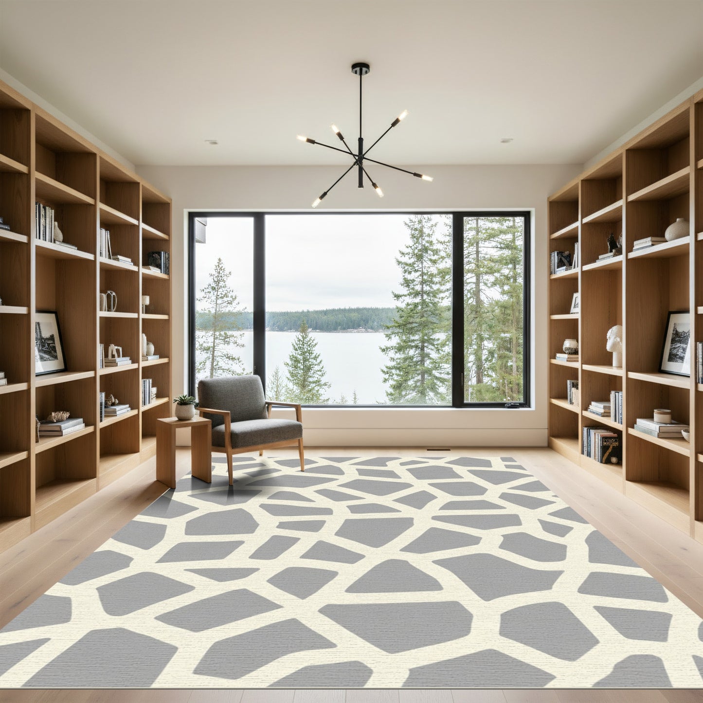 Gray Cream Cracked Organic Abstract Rug