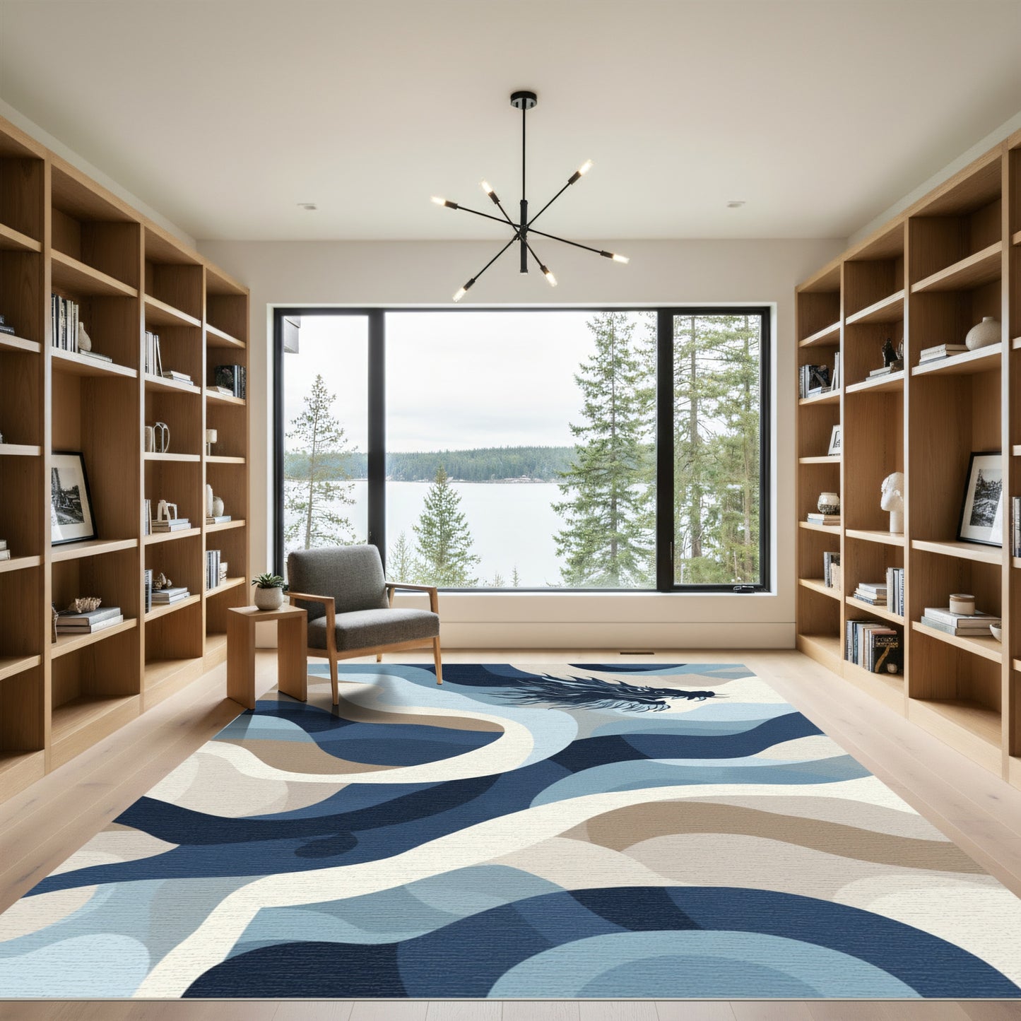 Dark Blue Dragon Abstraction Rug