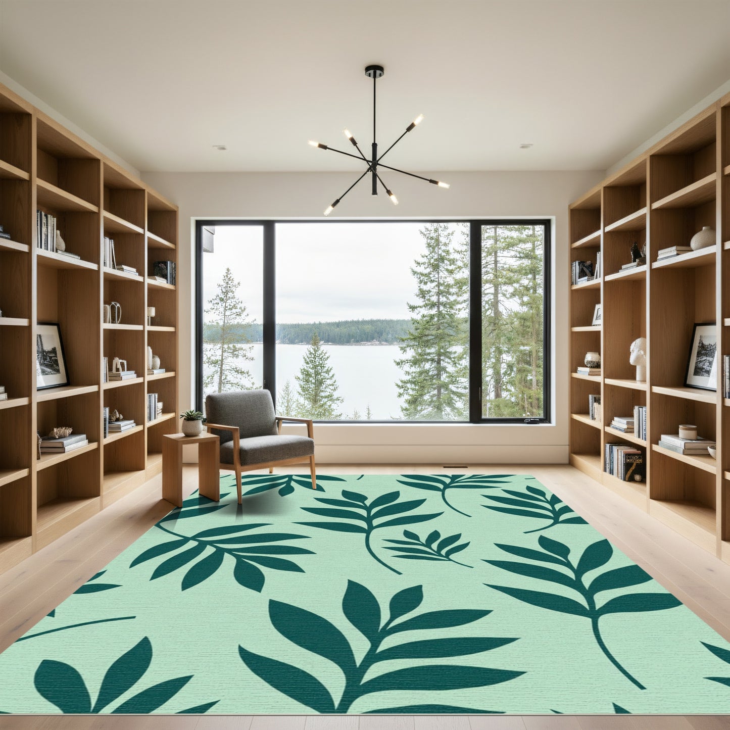 Teal Fern Botanical Meadow Rug