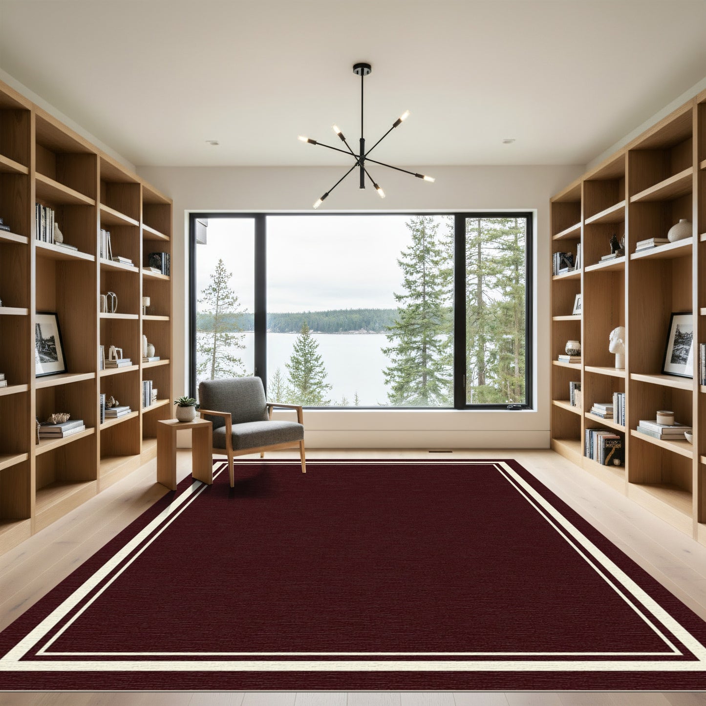 Deep Maroon Bordered Frame Rug