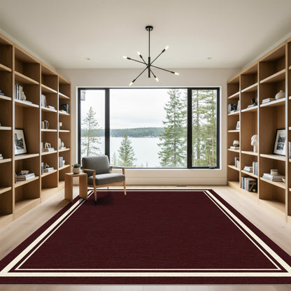 Deep Maroon Bordered Frame Rug