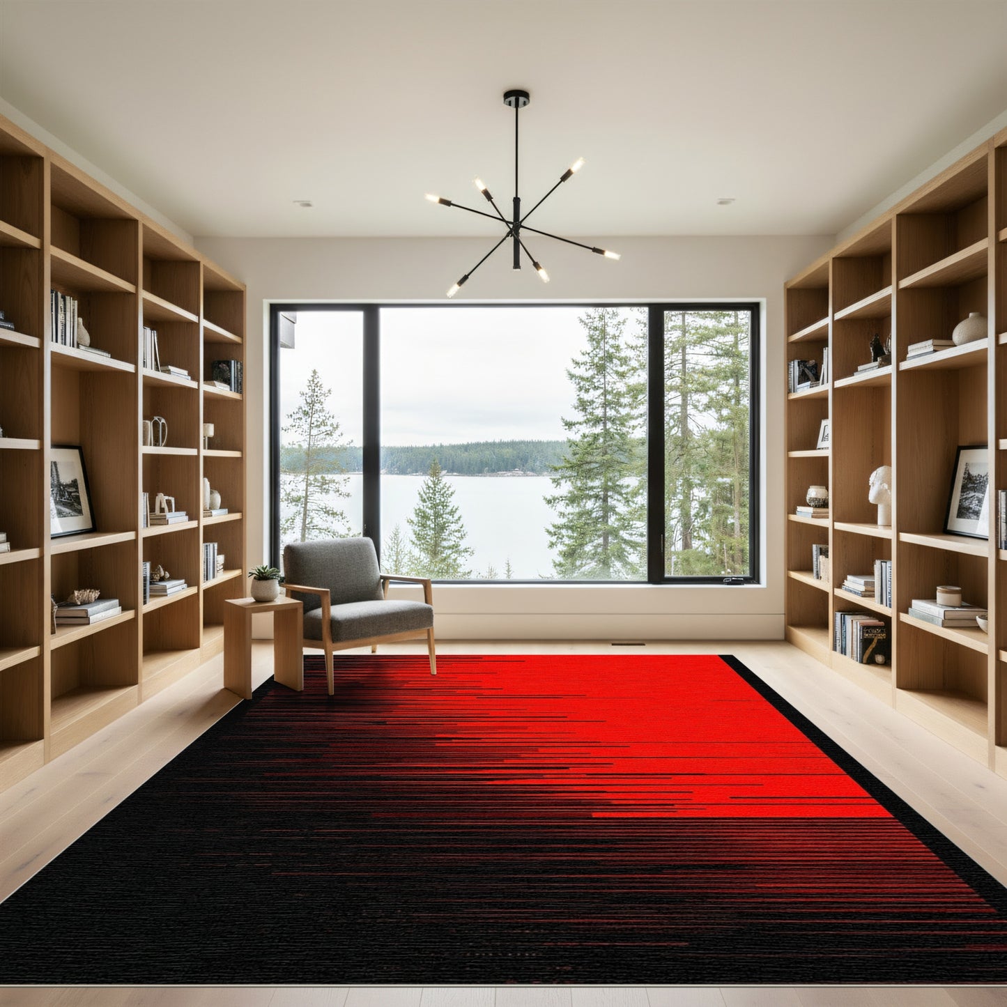 Crimson Black Glitch Stripe Rug