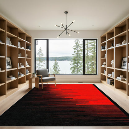 Crimson Black Glitch Stripe Rug