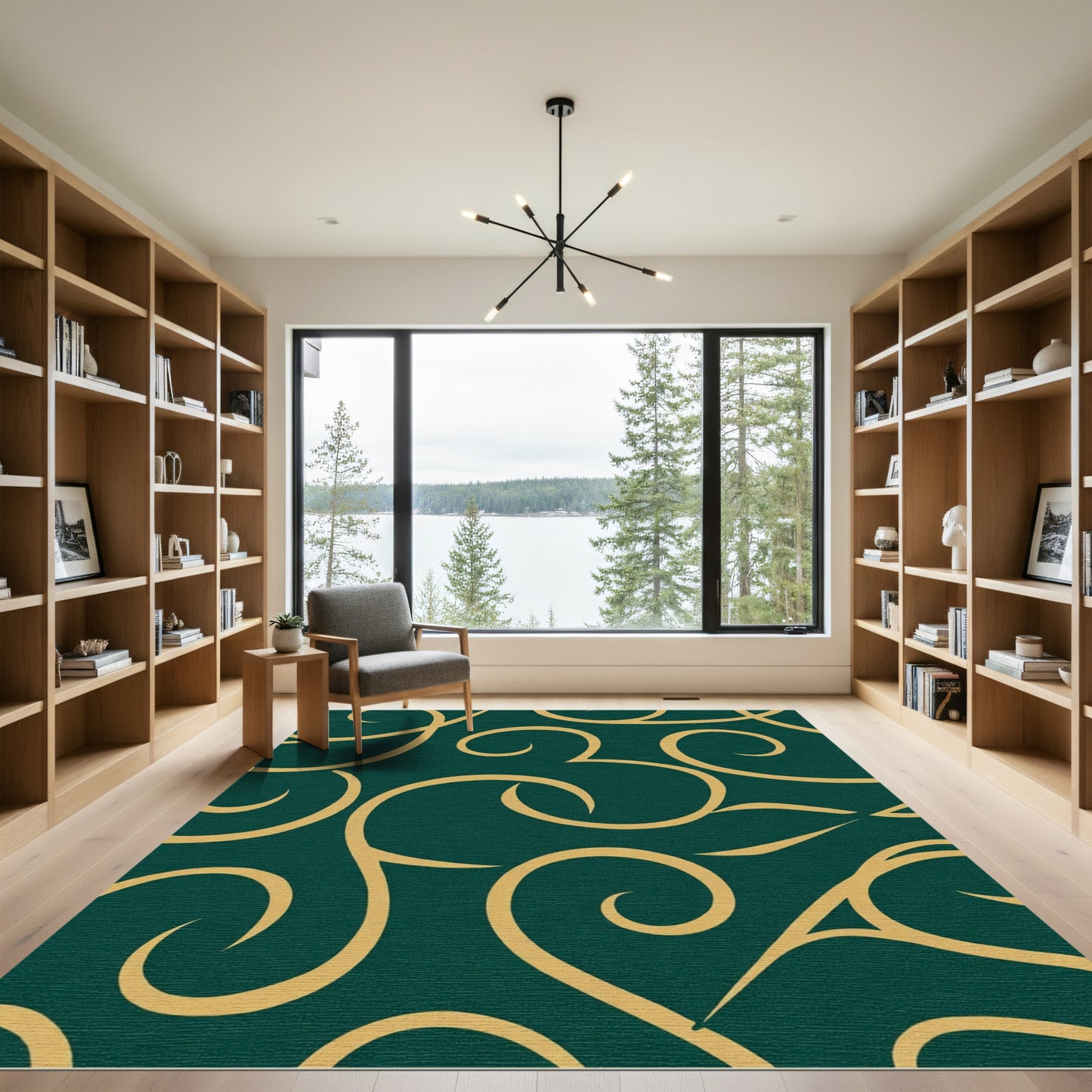 Deep Emerald Swirling Vines Rug