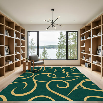 Deep Emerald Swirling Vines Rug