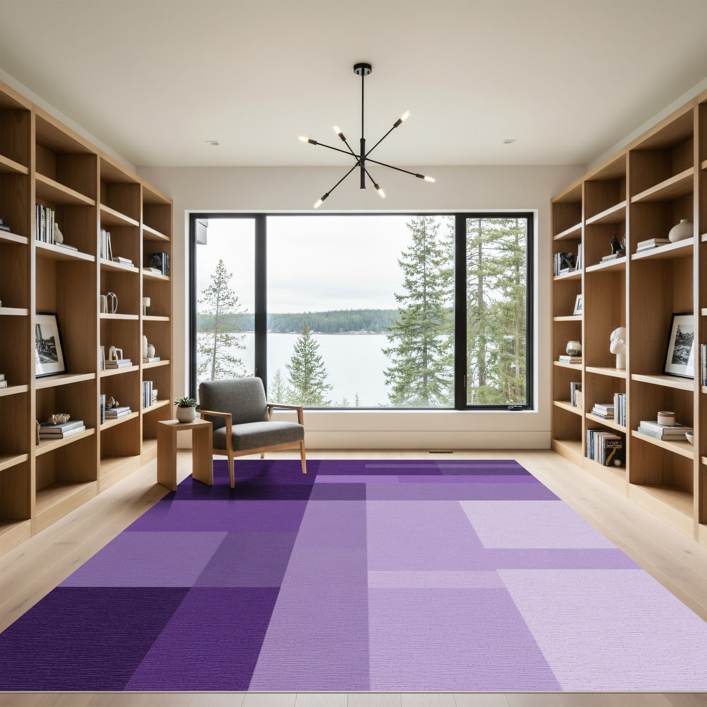 Deep Lavender Abstract Geometric Blocks Rug