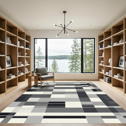 Monochromatic Geometric Blocks and Stripes Rug