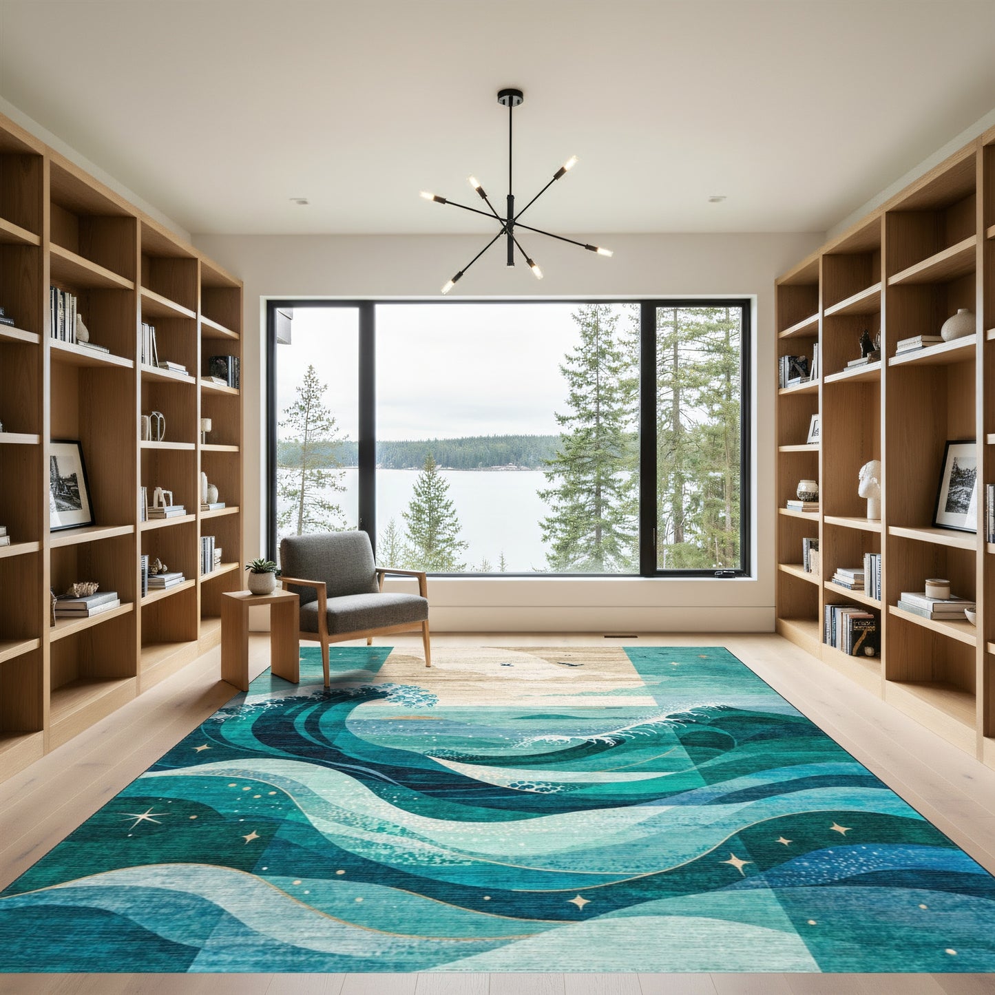 Teal Waves Starry Seascape Rug