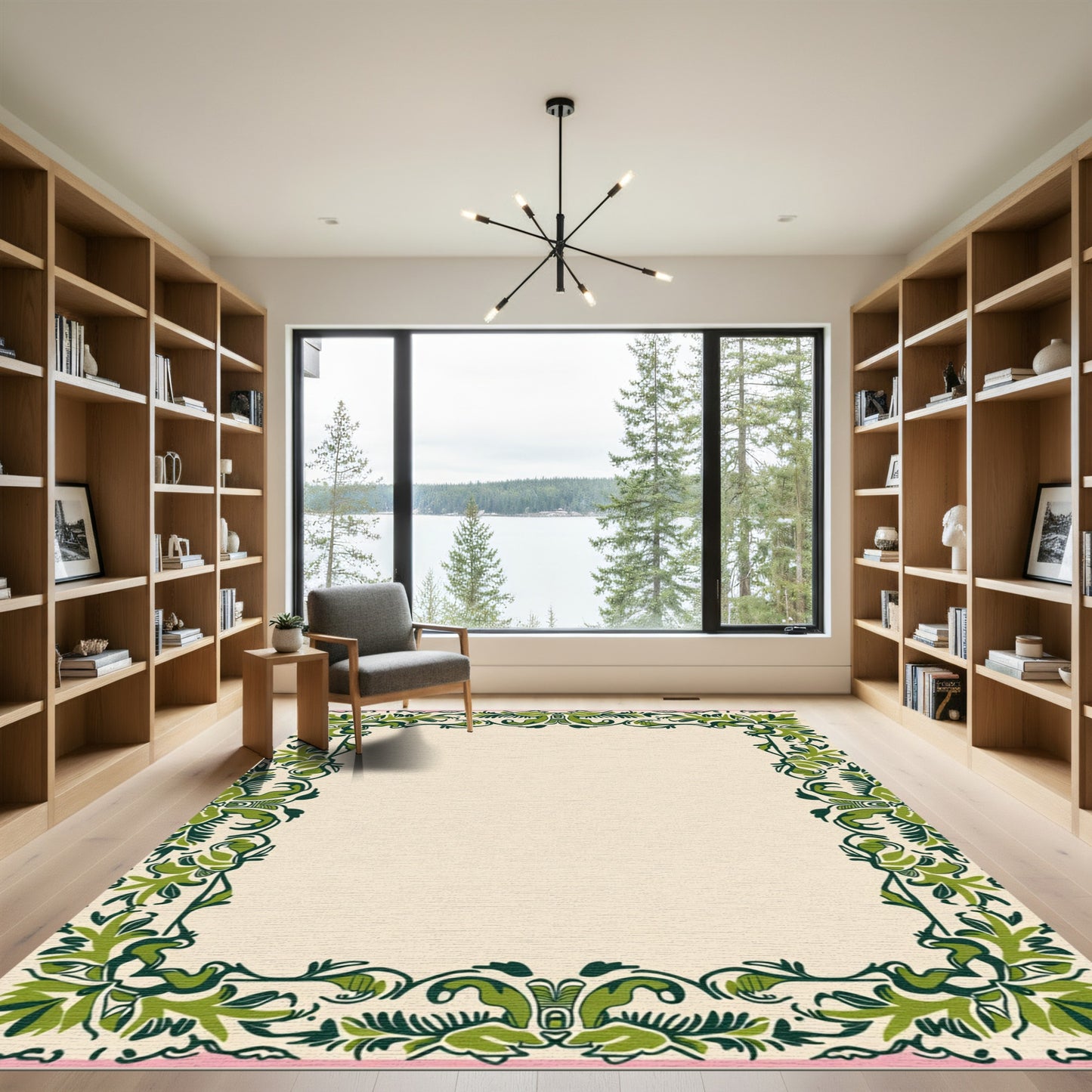 Serene Ivory Green Floral Scroll Rug