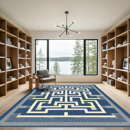 Navajo Blue Interlocking Labyrinth Rug