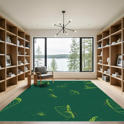 Green Lime Moth Sketch Pattern Rug