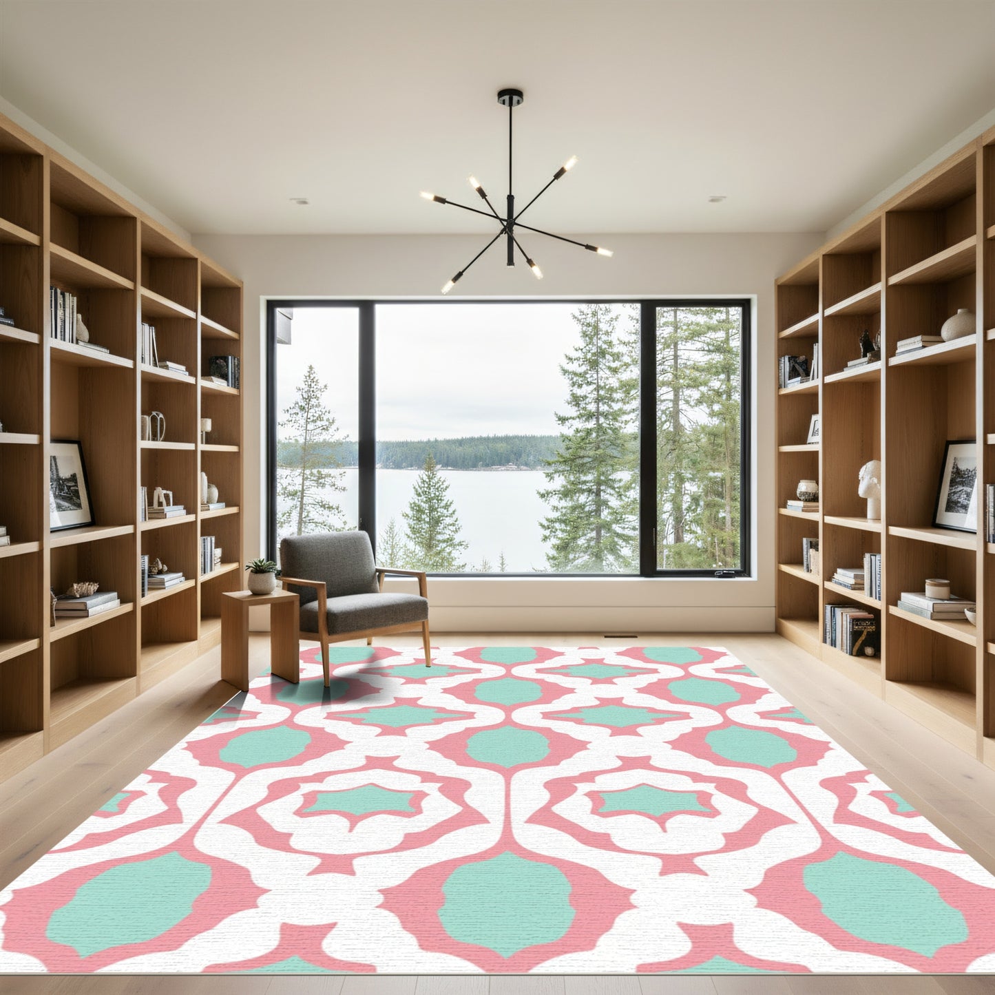 Pink Teal Arabesque Lattice Rug